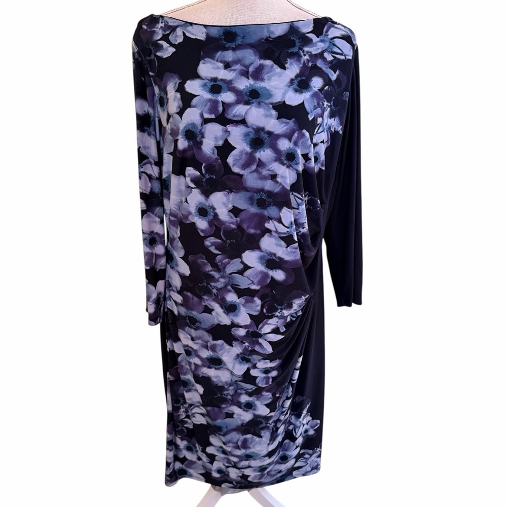 Navy Floral Long-Sleeve Boatneck Dress